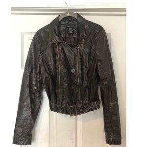 **New** Wet Seal (Realistic) Faux Leather Brown distressed Women’s Jacket.